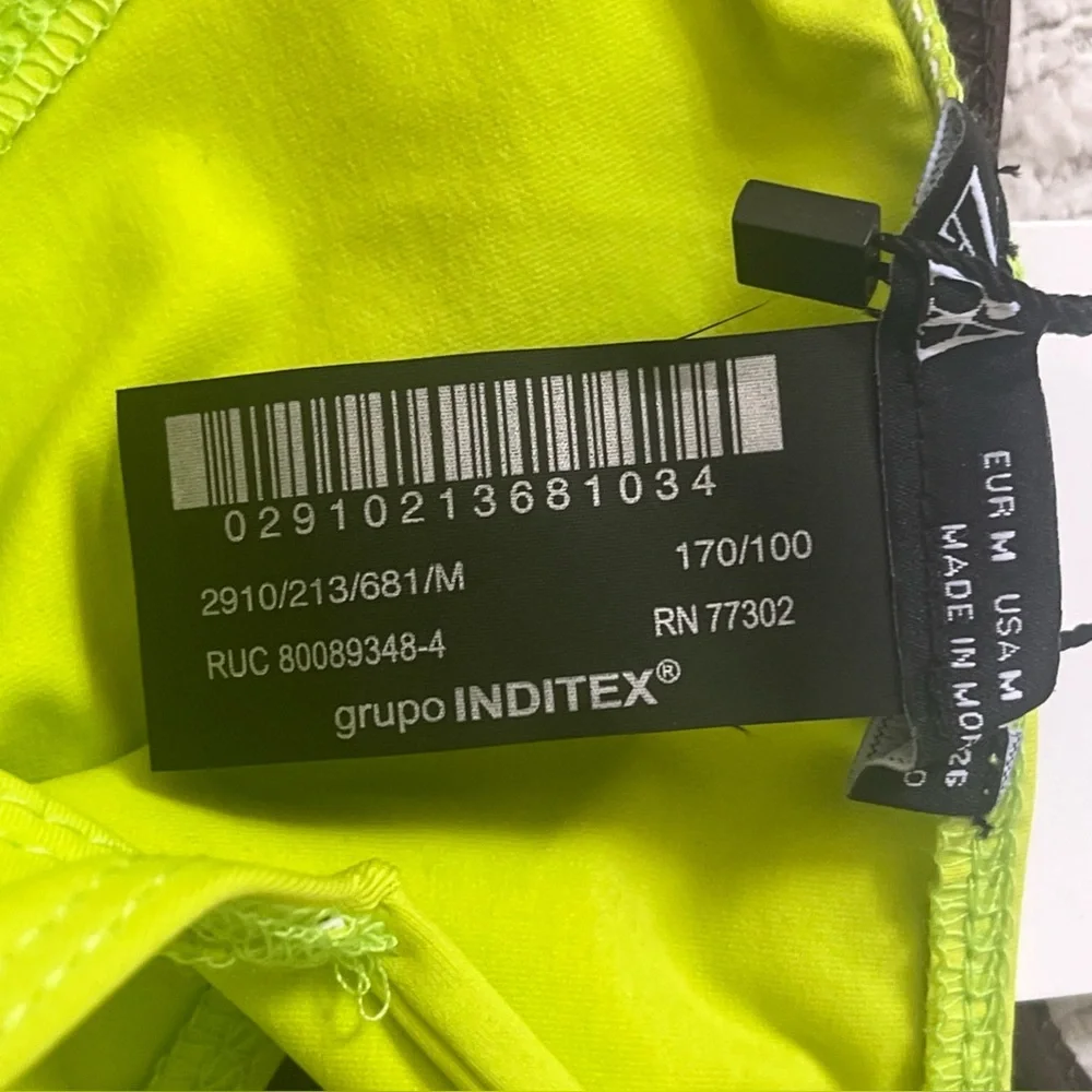 NWT Zara Double Bikini Bottom Swim Suit Size Medium Brown Neon Green Vacation - Picture 7 of 11